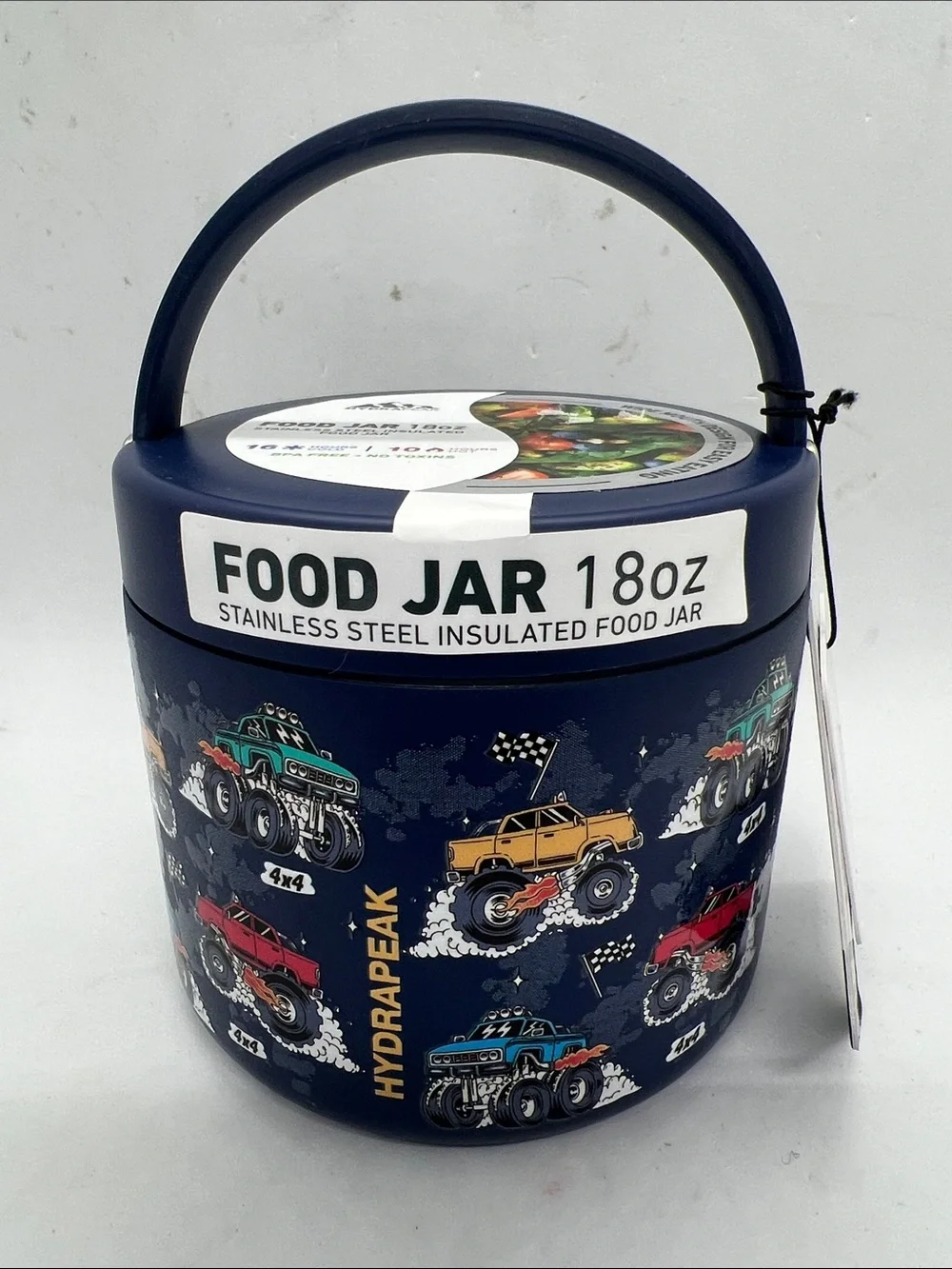 Hydrapeak 18oz Stainless Steel Food Jar Navy Blue Monster Trucks NWT